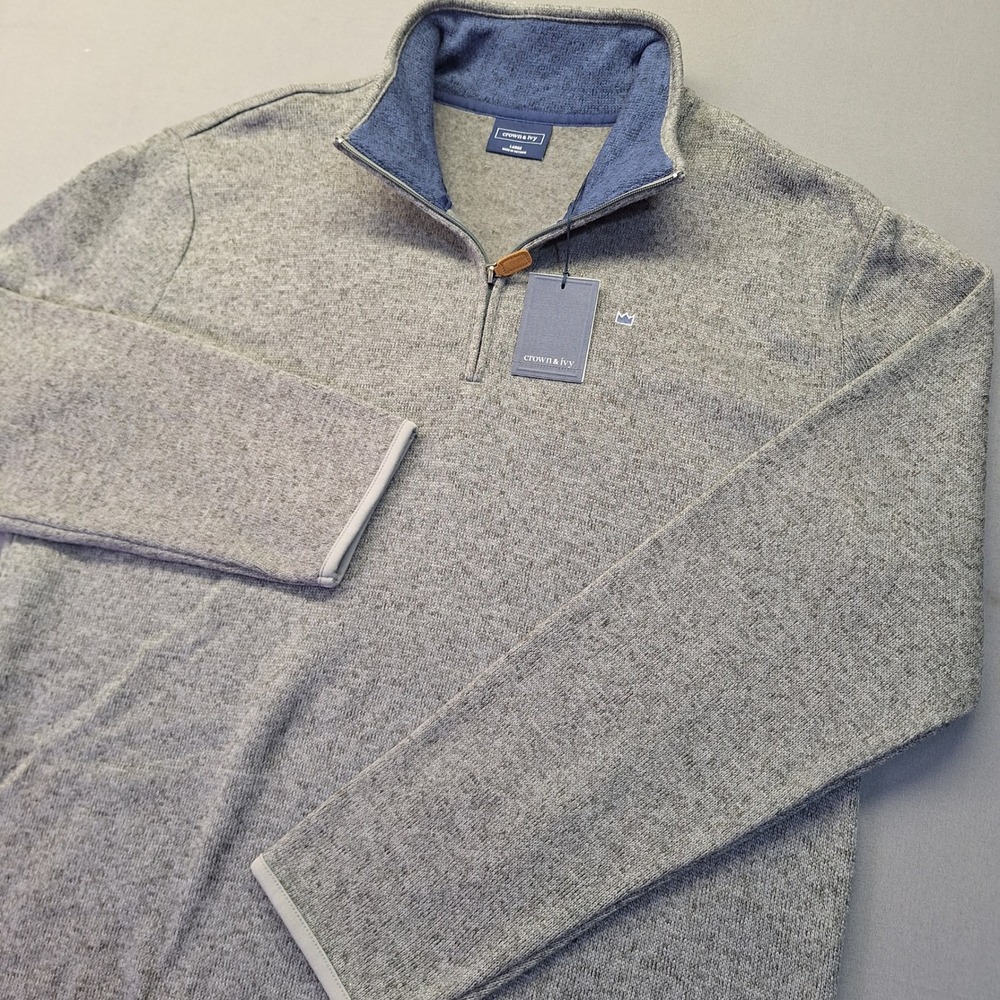 Crown & Ivy Mens Quarter Zip Pullover Smoky Grey Fleece Lined 33721FA0000267 L